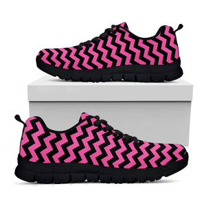 Pink And Black Chevron Pattern Print Black Running Shoes