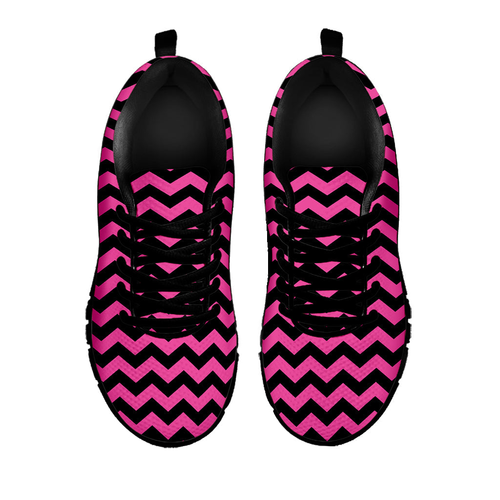 Pink And Black Chevron Pattern Print Black Running Shoes