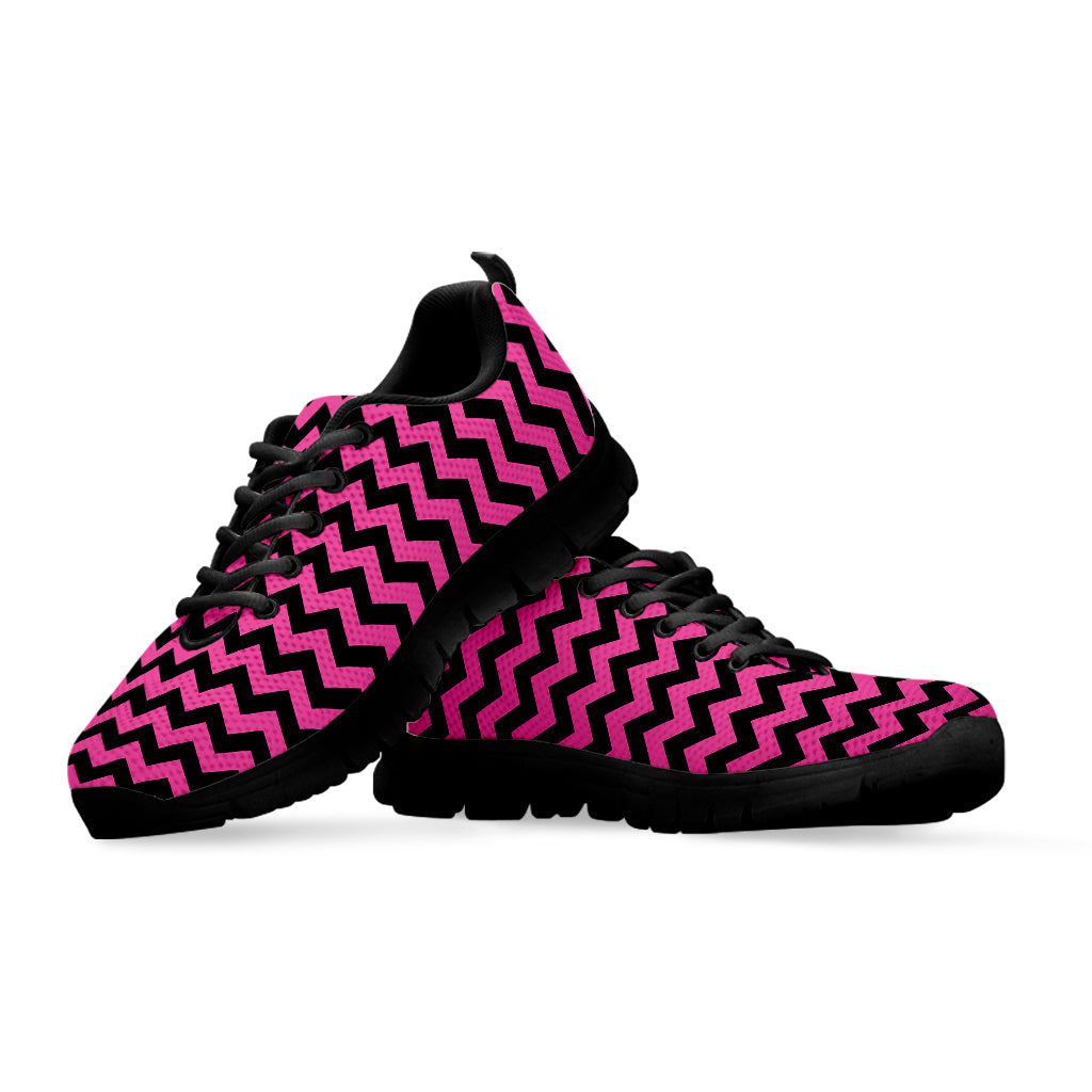 Pink And Black Chevron Pattern Print Black Running Shoes