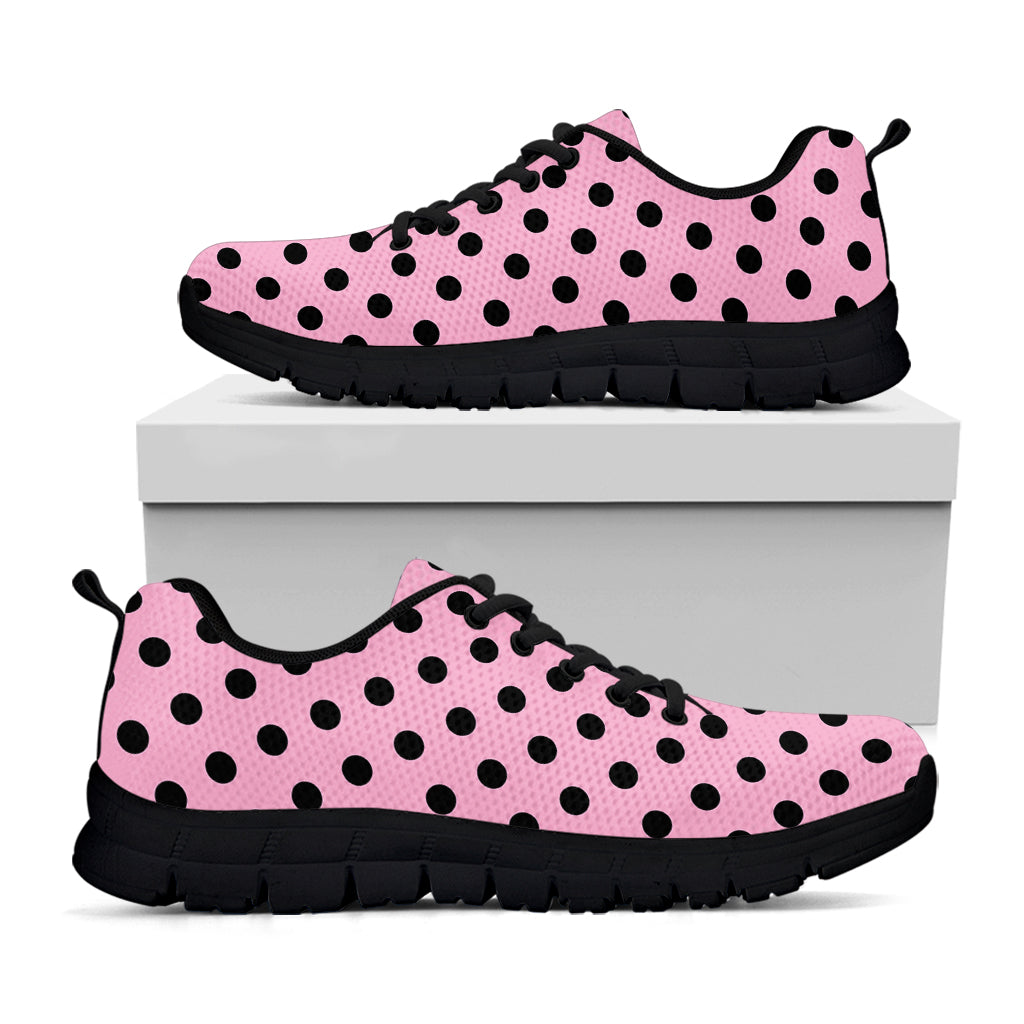 Pink And Black Polka Dot Pattern Print Black Running Shoes