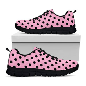 Pink And Black Polka Dot Pattern Print Black Running Shoes