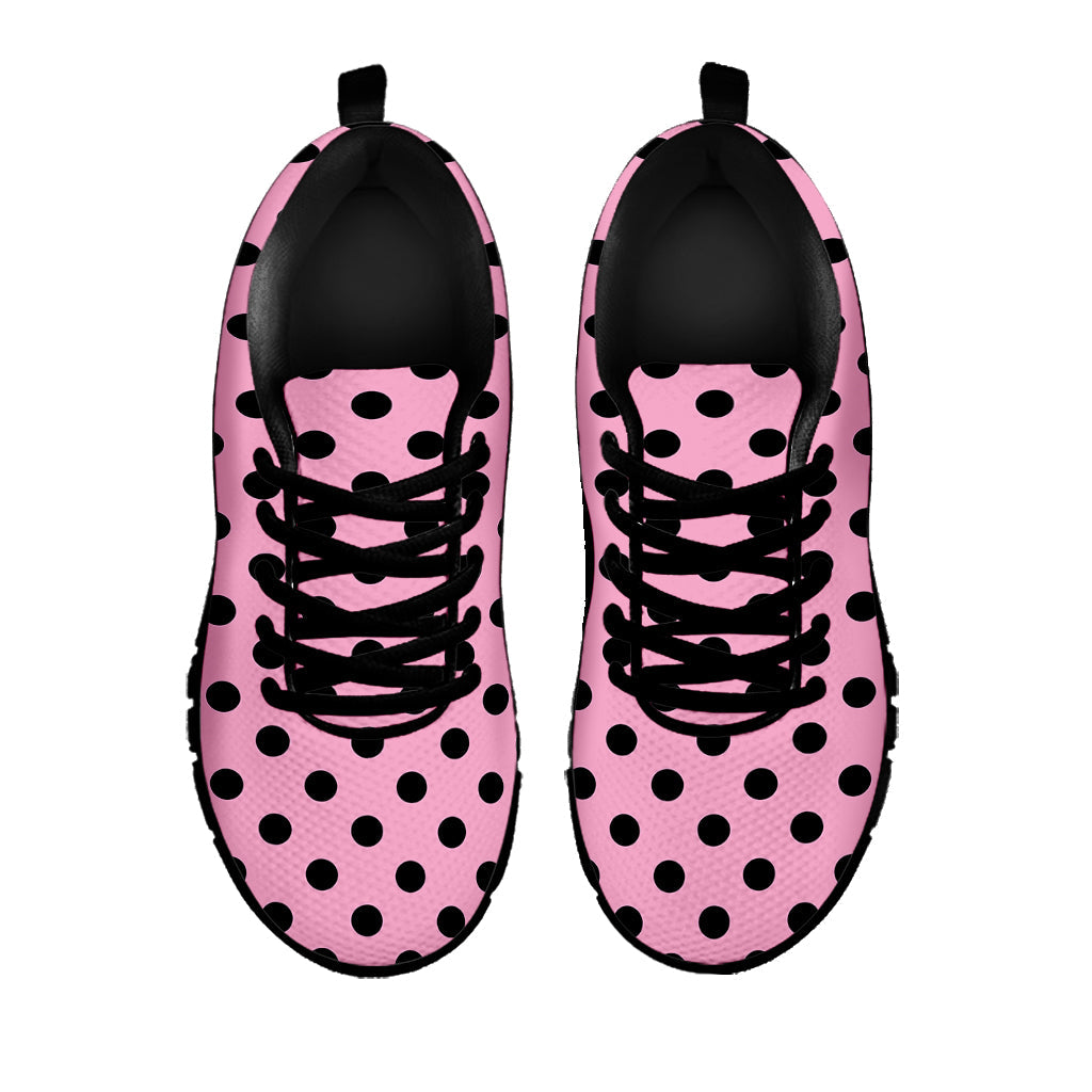 Pink And Black Polka Dot Pattern Print Black Running Shoes