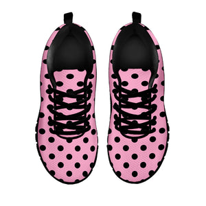 Pink And Black Polka Dot Pattern Print Black Running Shoes