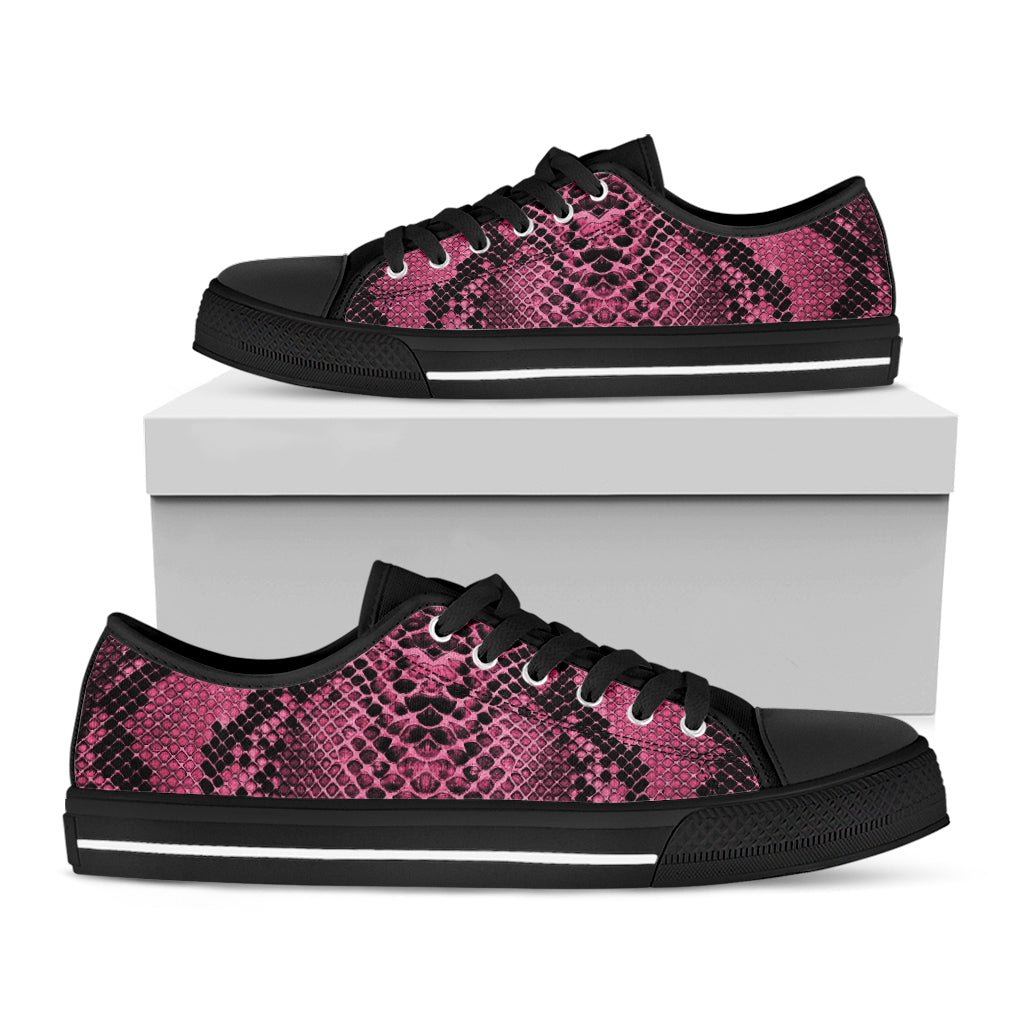 Pink And Black Snakeskin Print Black Low Top Sneakers