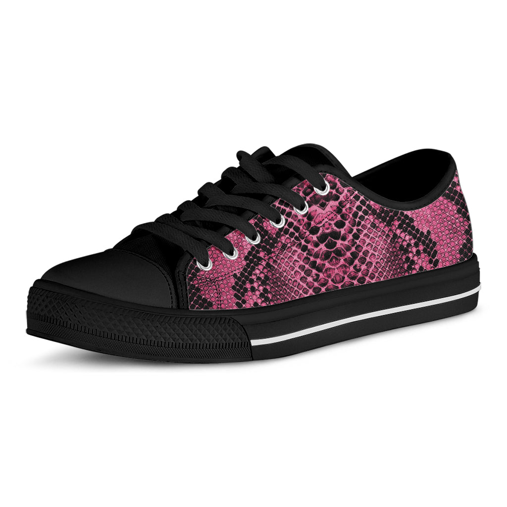 Pink And Black Snakeskin Print Black Low Top Sneakers