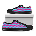 Pink And Blue Chevron Pattern Print Black Low Top Sneakers