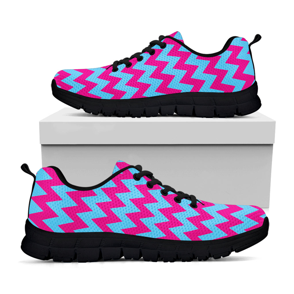 Pink And Blue Chevron Pattern Print Black Running Shoes