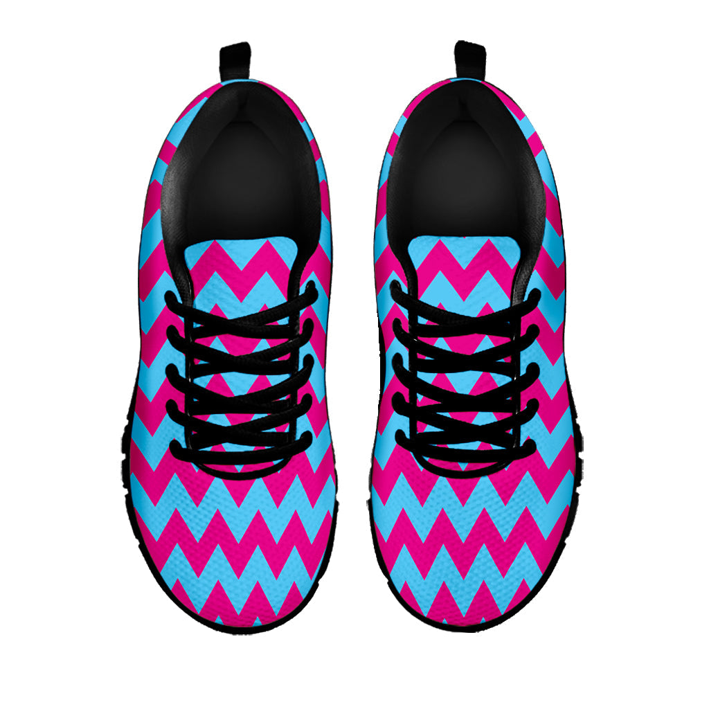 Pink And Blue Chevron Pattern Print Black Running Shoes