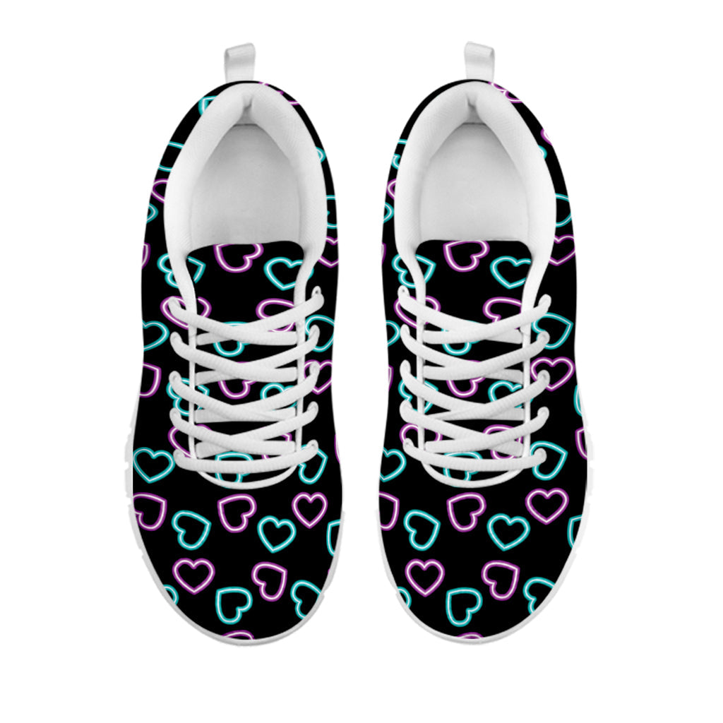 Pink And Blue Lights Heart Pattern Print White Running Shoes