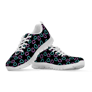 Pink And Blue Lights Heart Pattern Print White Running Shoes