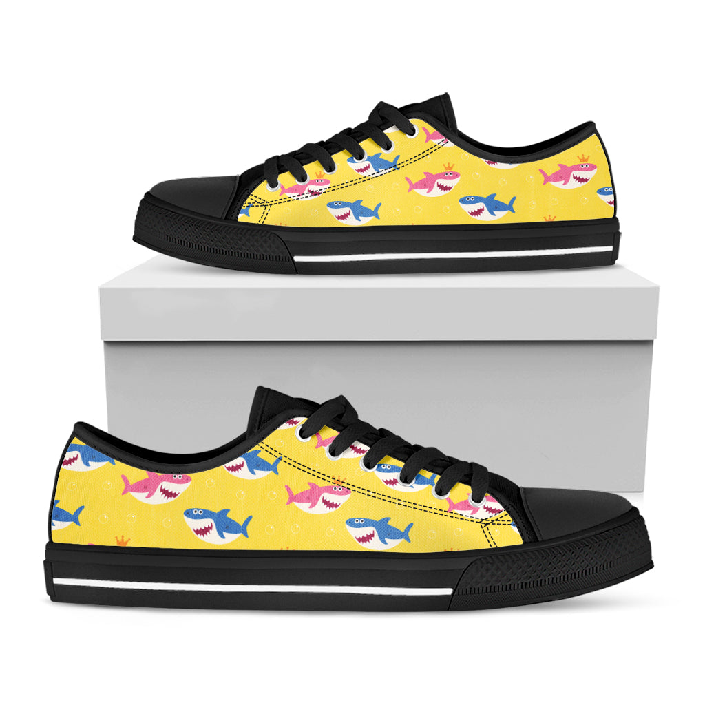Pink And Blue Shark Pattern Print Black Low Top Sneakers