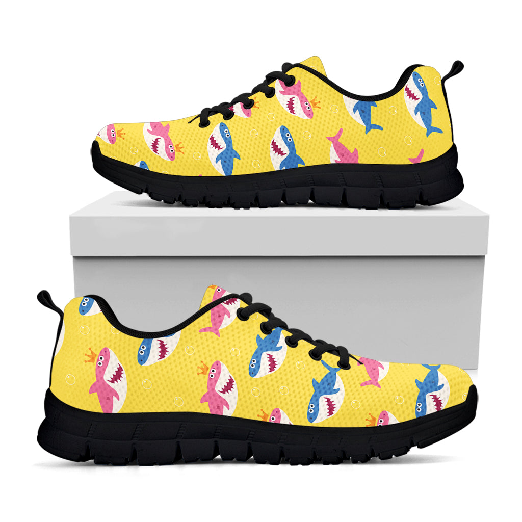 Pink And Blue Shark Pattern Print Black Running Shoes