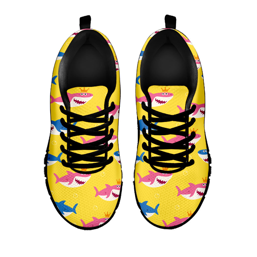 Pink And Blue Shark Pattern Print Black Running Shoes