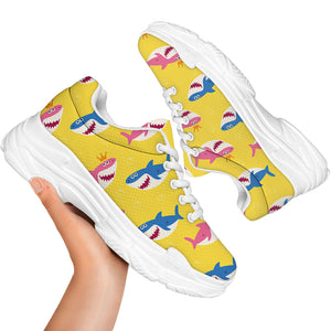 Pink And Blue Shark Pattern Print White Chunky Shoes