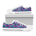 Pink And Blue Tropical Palm Leaf Print White Low Top Sneakers