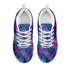 Pink And Blue Tropical Palm Leaf Print White Running Shoes