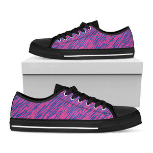 Pink And Blue Zebra Stripes Print Black Low Top Sneakers