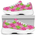 Pink And Green Argyle Pattern Print White Chunky Shoes