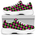 Pink And Green Houndstooth Pattern Print White Chunky Shoes