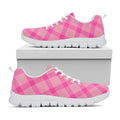 Pink And Green Plaid Pattern Print White Running Shoes