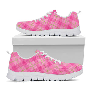 Pink And Green Plaid Pattern Print White Running Shoes