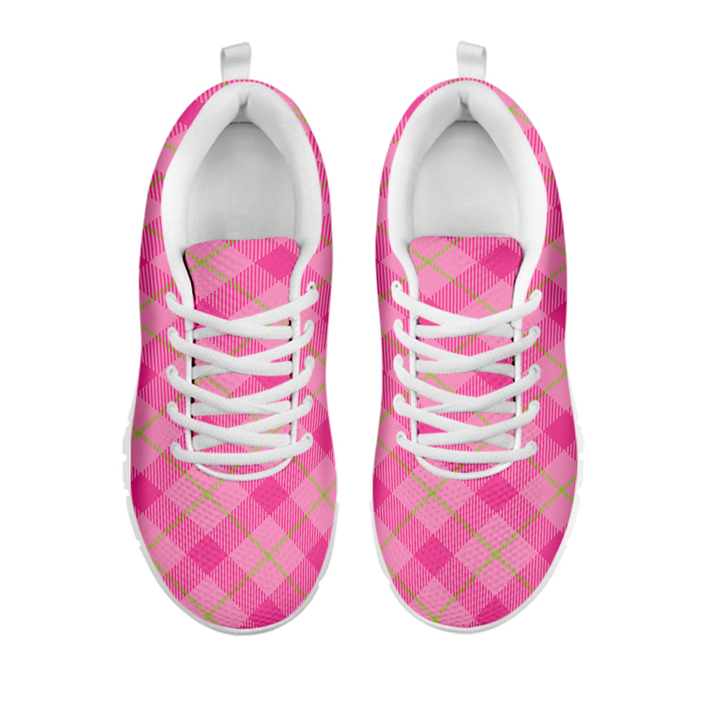 Pink And Green Plaid Pattern Print White Running Shoes