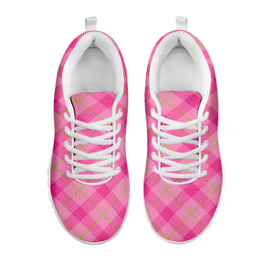 Pink And Green Plaid Pattern Print White Running Shoes