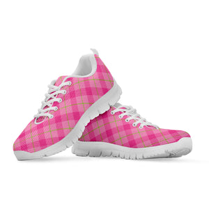 Pink And Green Plaid Pattern Print White Running Shoes