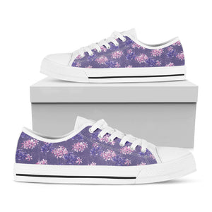 Pink And Purple Japanese Amaryllis Print White Low Top Sneakers