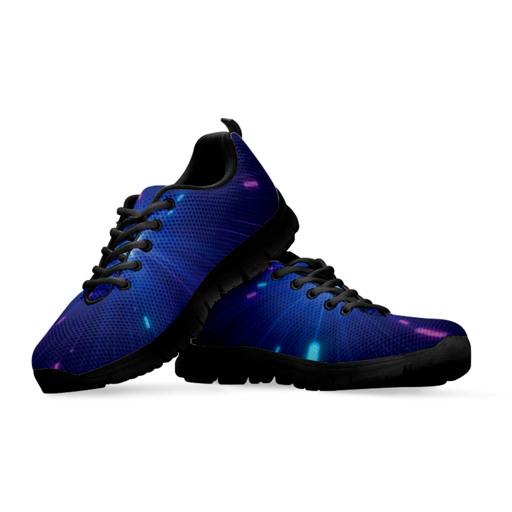 Pink And Teal Lights Speed Print Black Running Shoes