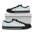 Pink And Teal Striped Pattern Print Black Low Top Sneakers