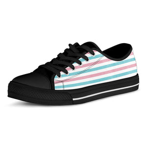 Pink And Teal Striped Pattern Print Black Low Top Sneakers