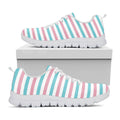 Pink And Teal Striped Pattern Print White Running Shoes
