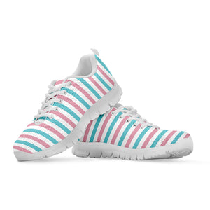 Pink And Teal Striped Pattern Print White Running Shoes