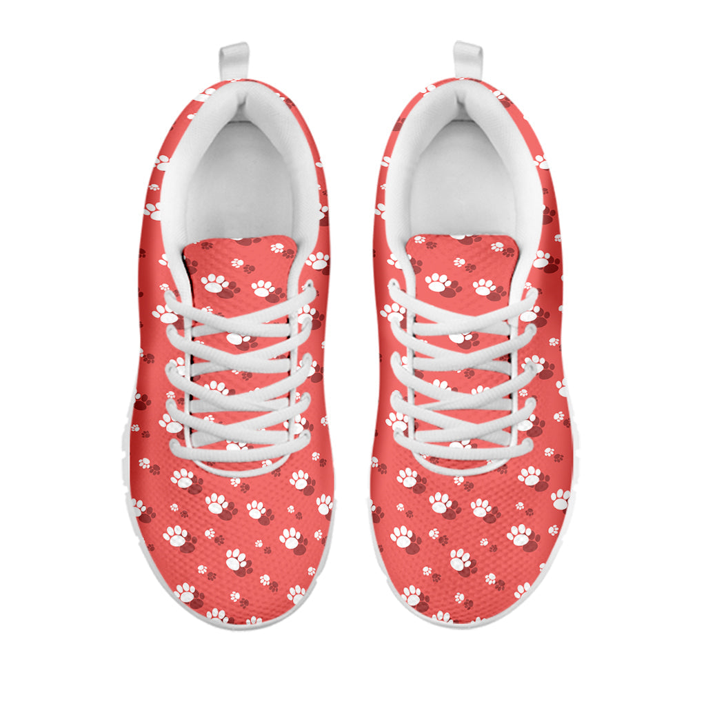 Pink And White Animal Paw Pattern Print White Running Shoes