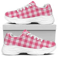 Pink And White Buffalo Check Print White Chunky Shoes