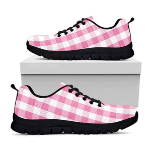 Pink And White Check Pattern Print Black Running Shoes