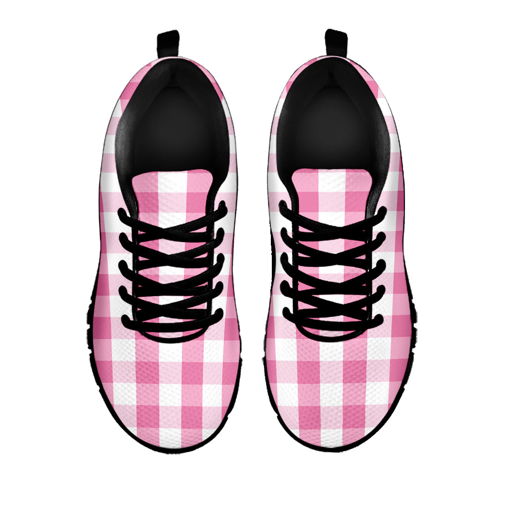 Pink And White Check Pattern Print Black Running Shoes