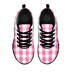 Pink And White Check Pattern Print Black Running Shoes