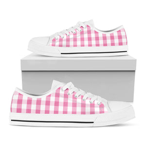 Pink And White Check Pattern Print White Low Top Sneakers
