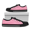 Pink And White Chevron Pattern Print Black Low Top Sneakers