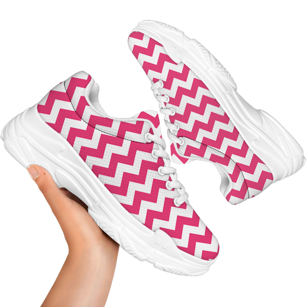Pink And White Chevron Pattern Print White Chunky Shoes