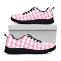 Pink And White Gingham Pattern Print Black Running Shoes