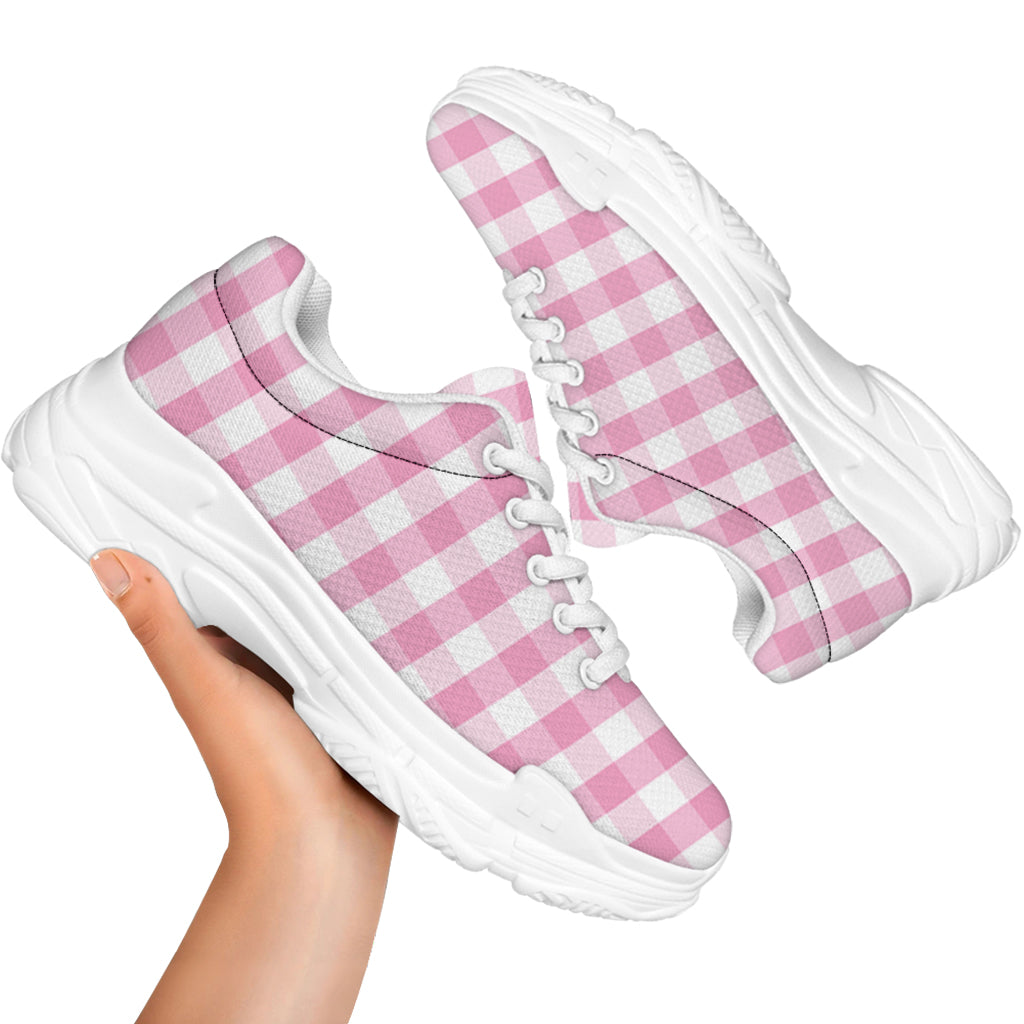 Pink And White Gingham Pattern Print White Chunky Shoes