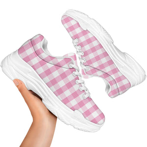Pink And White Gingham Pattern Print White Chunky Shoes
