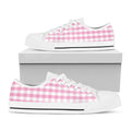 Pink And White Gingham Pattern Print White Low Top Sneakers