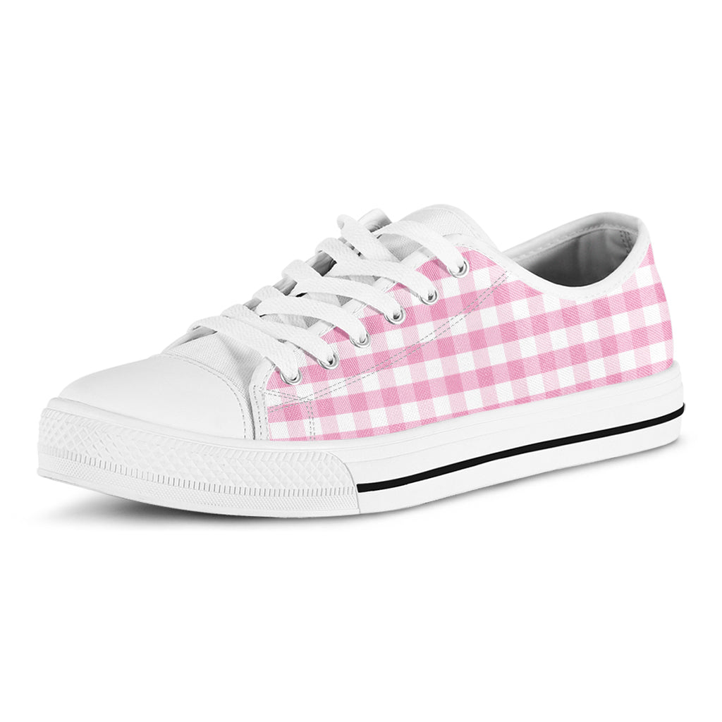 Pink And White Gingham Pattern Print White Low Top Sneakers