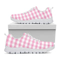 Pink And White Gingham Pattern Print White Running Shoes