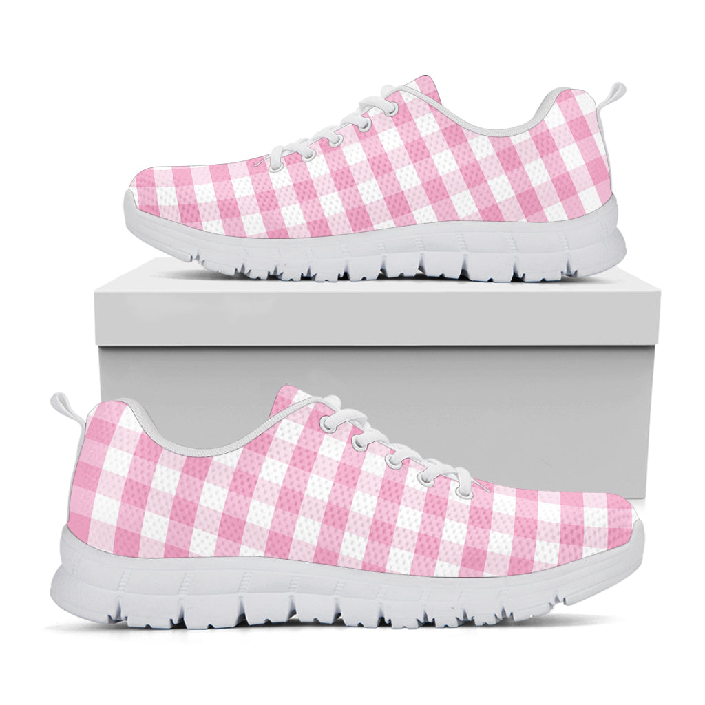Pink And White Gingham Pattern Print White Running Shoes