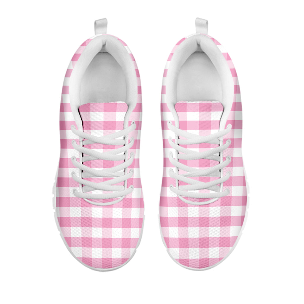 Pink And White Gingham Pattern Print White Running Shoes